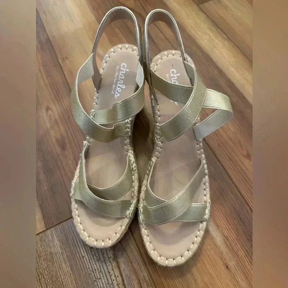 Charles David Gold and Cream Wedge Sandals - Picture 2 of 10